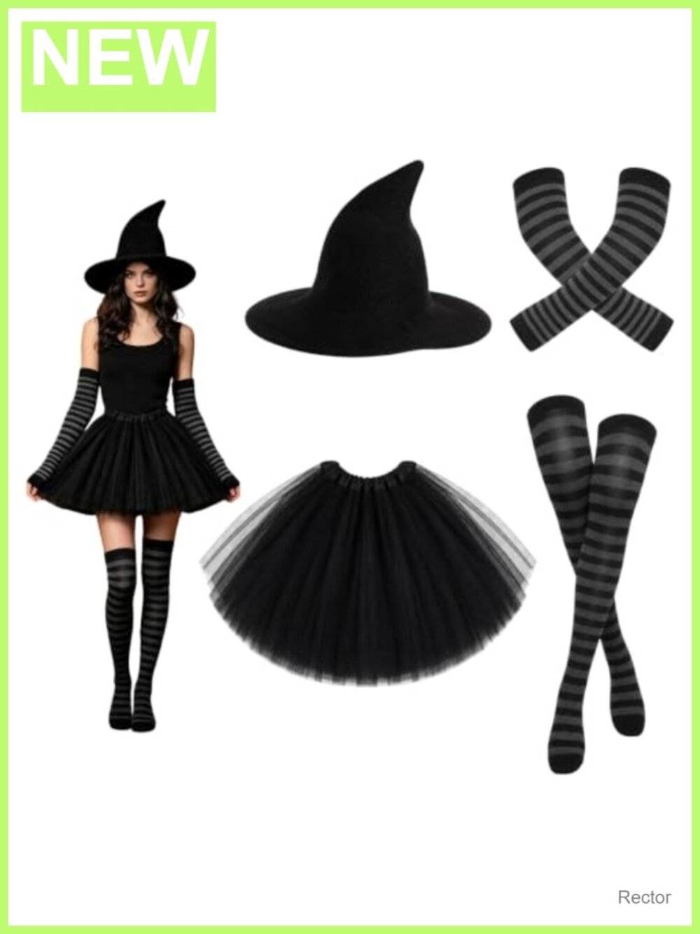 Witch Halloween Costume Set Tutu Skirt Hat Gloves Socks Adult Women's